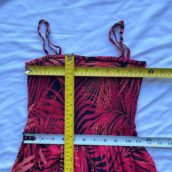 Monsoon Beach Tropical Print Shirred Bandeau Floaty Dress Front Slit Size Small - Picture 15 of 17